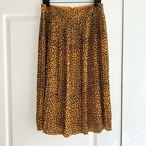 J. Crew Mustard Yellow Pleated Skirt with Black  Dot Print